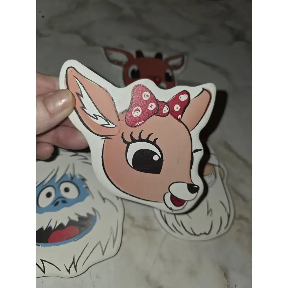 Rudolph Abominable Clarice Santa Shaped Stone Cork Bottom Coasters Christmas